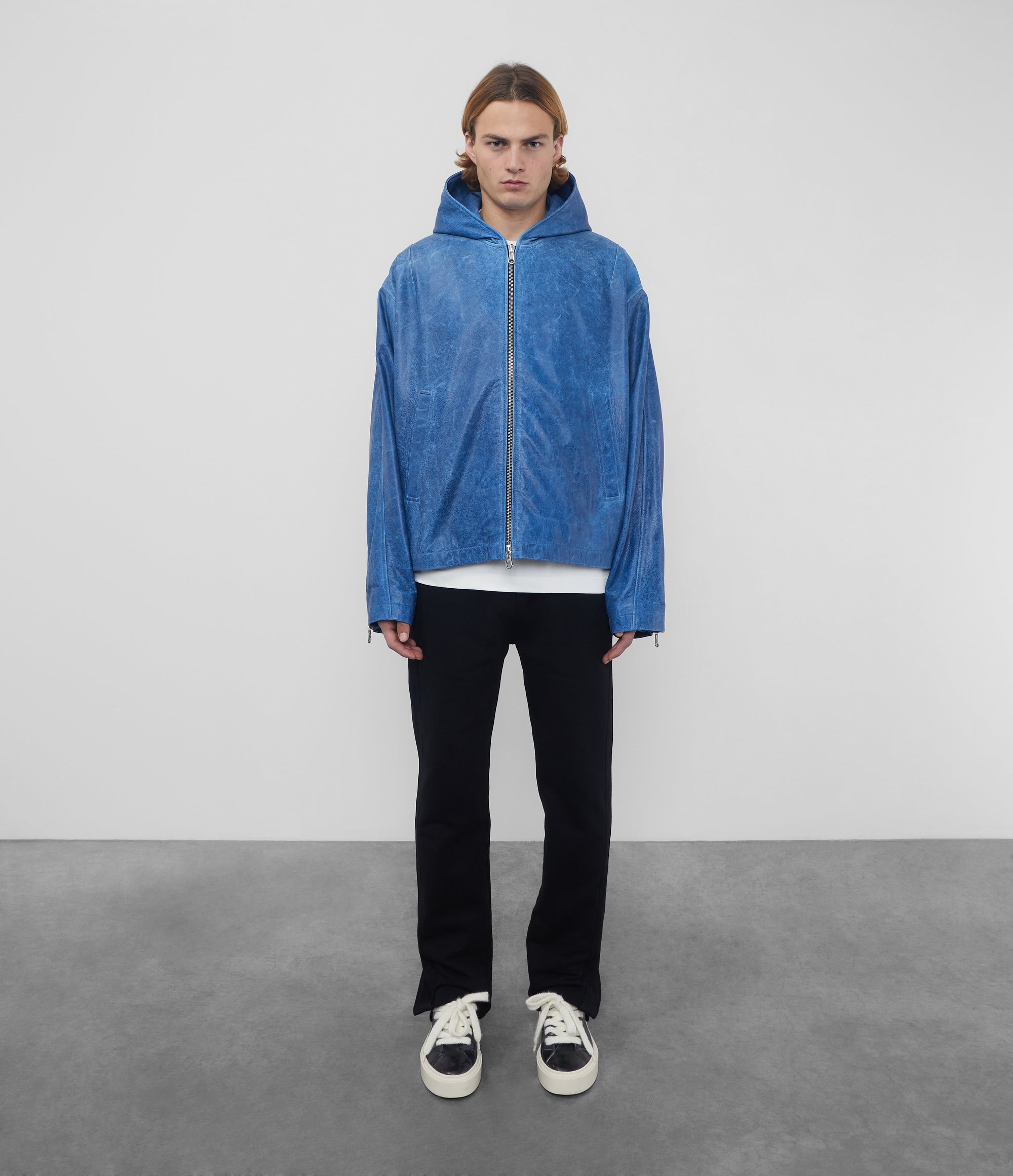 Cole Buxton | Hooded Leather Jacket | Mens | Leather | Blue