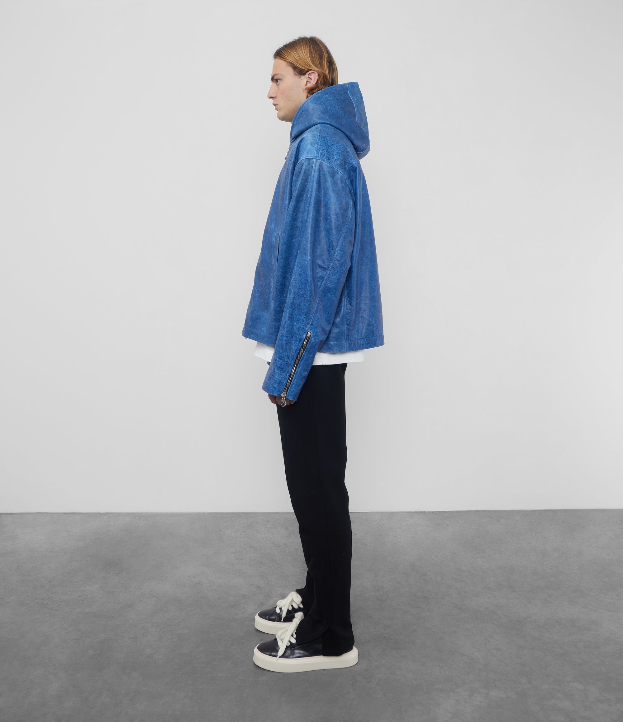 Cole Buxton | Hooded Leather Jacket | Mens | Leather | Blue