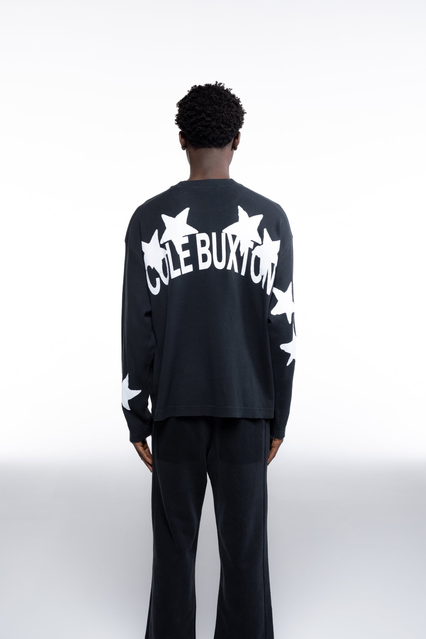 Cole Buxton | Waffle Painted Star Long Sleeve T-Shirt | Mens | Black