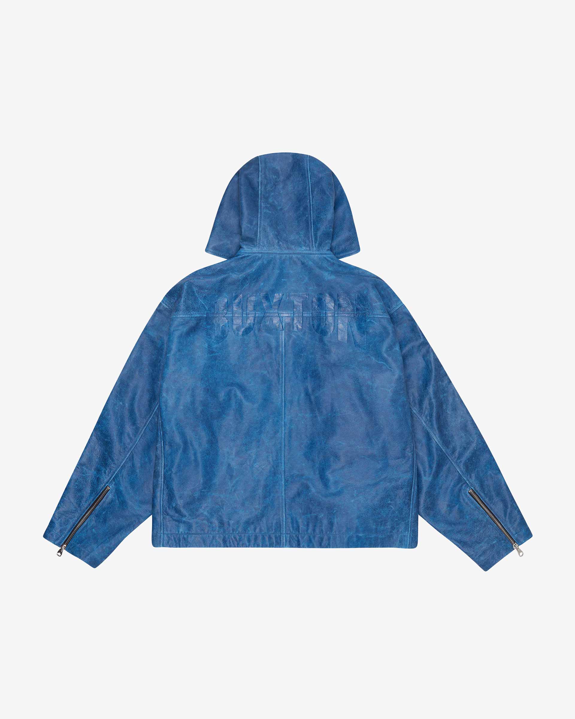 Cole Buxton | Hooded Leather Jacket | Mens | Leather | Blue