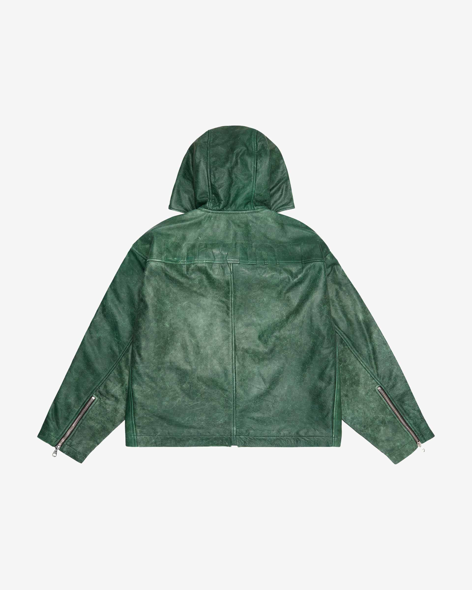 Cole Buxton | Hooded Leather Jacket | Mens | Green