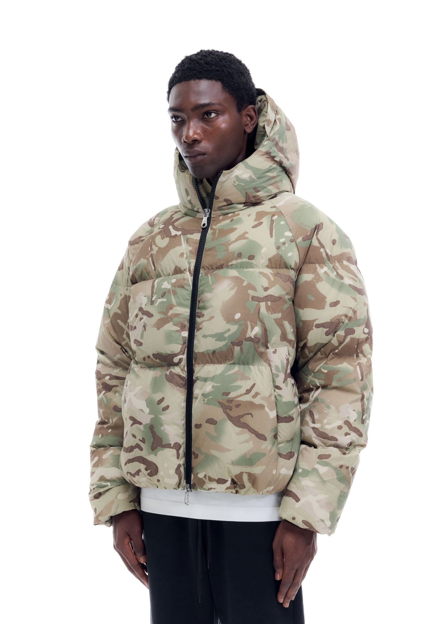 CAMO HOODED DOWN JACKET