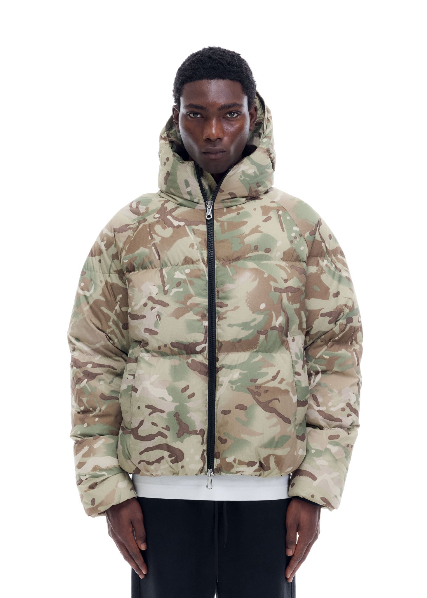 CAMO HOODED DOWN JACKET