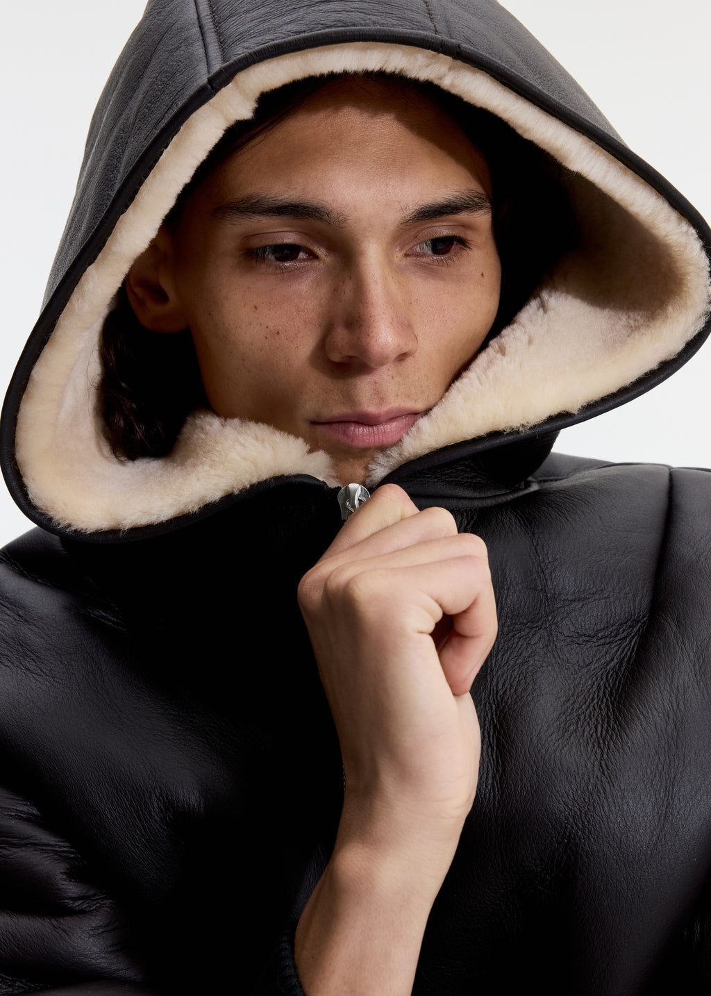 SHEARLING ZIPPED HOODIE