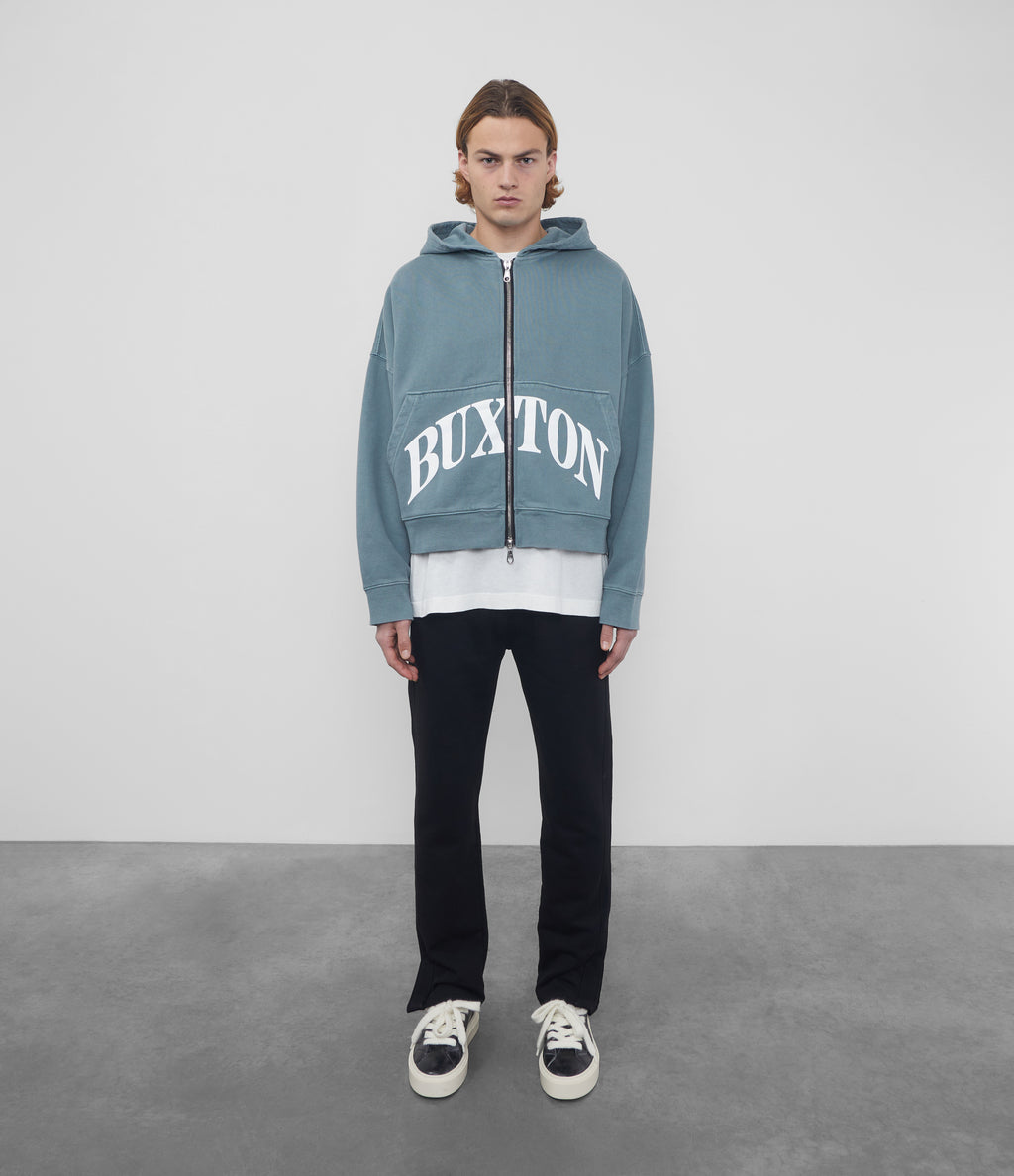 Cole Buxton | Heavyweight Cropped Logo Zipped Hoodie | Cotton | Washed Green