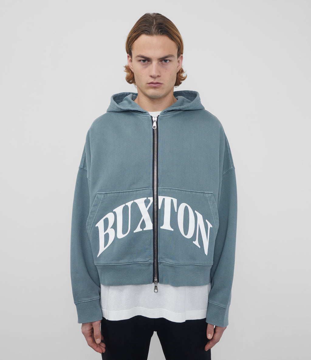 Cole Buxton | Heavyweight Cropped Logo Zipped Hoodie | Cotton | Washed Green