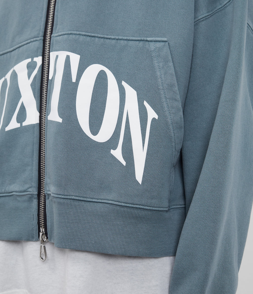 Cole Buxton | Heavyweight Cropped Logo Zipped Hoodie | Cotton | Washed Green