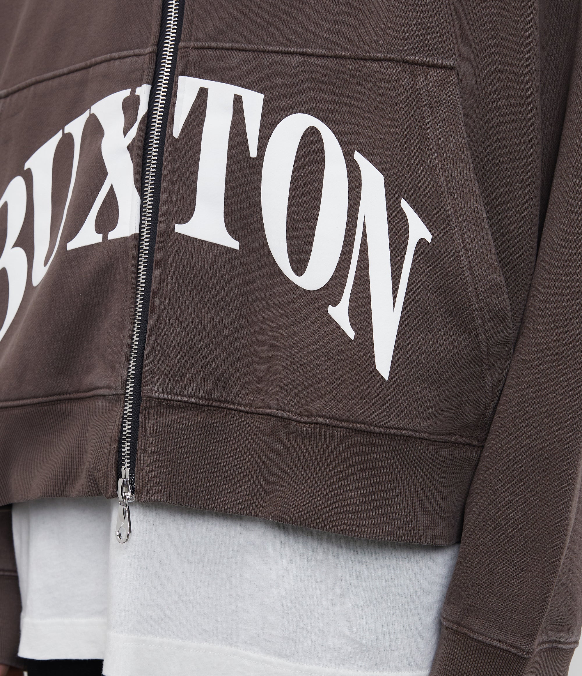 Cole Buxton | Heavyweight Cropped Logo Zipped Hoodie | Cotton | Washed Brown