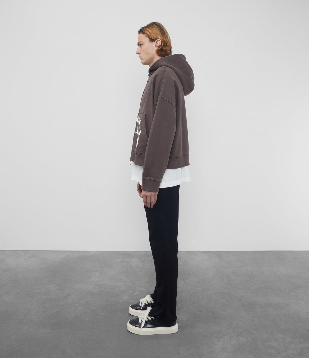 Cole Buxton | Heavyweight Cropped Logo Zipped Hoodie | Cotton | Washed Brown