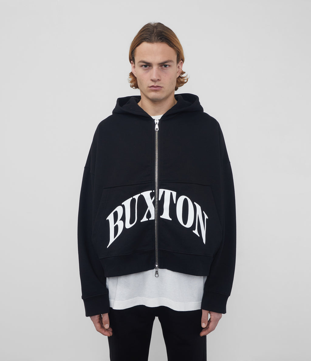 Cole Buxton | Heavyweight Cropped Logo Zipped Hoodie | Cotton | Black