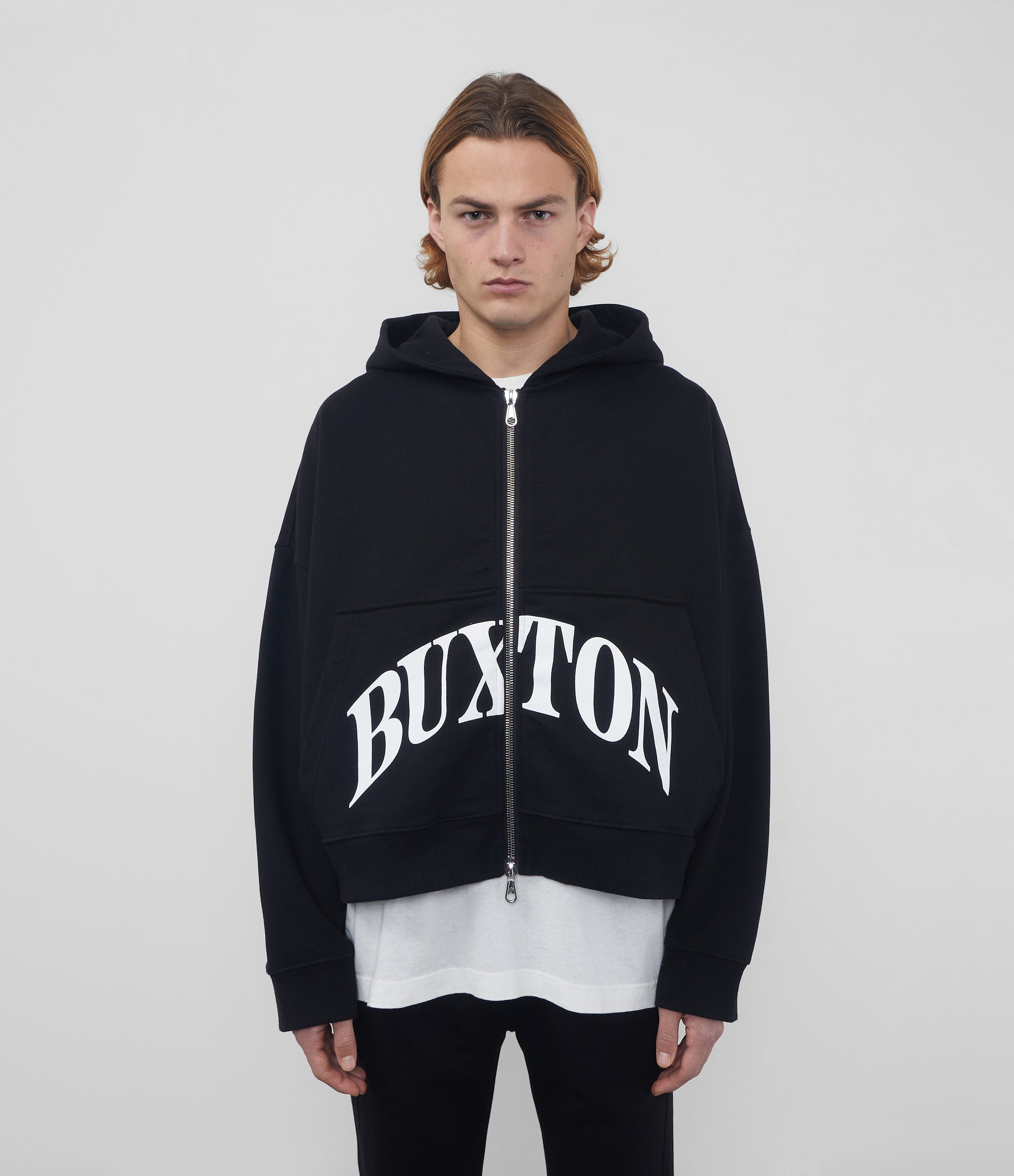 Cole Buxton | Heavyweight Cropped Logo Zipped Hoodie | Cotton | Black