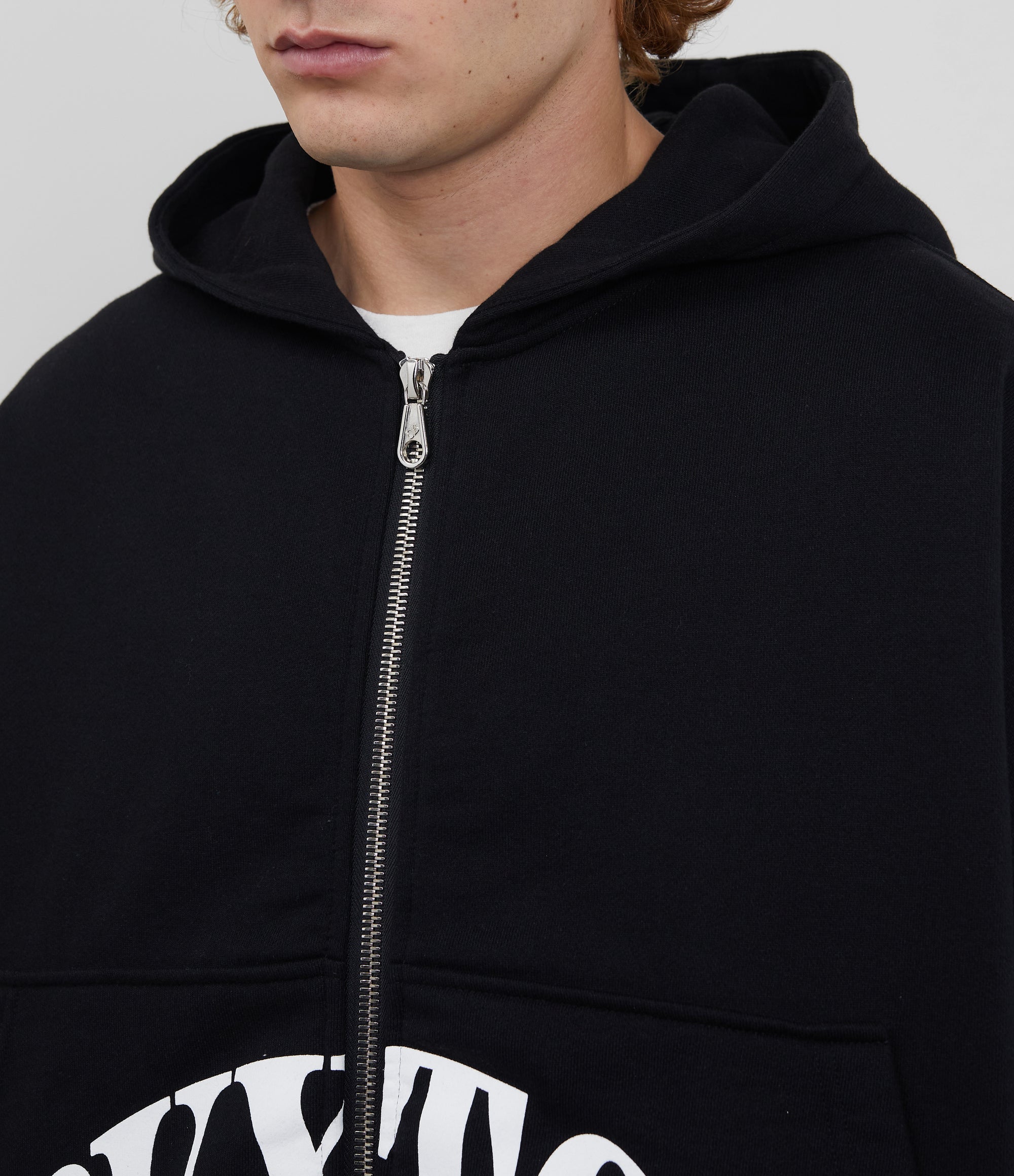 Cole Buxton | Heavyweight Cropped Logo Zipped Hoodie | Cotton | Black
