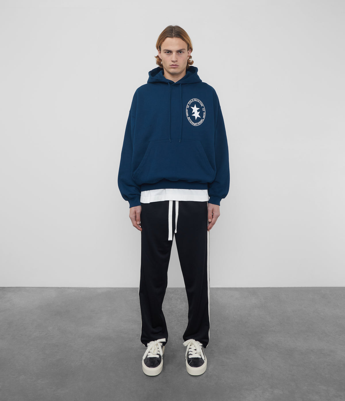 Cole Buxton | International Crest Hoodie | Mens | Cotton | Navy Blue
