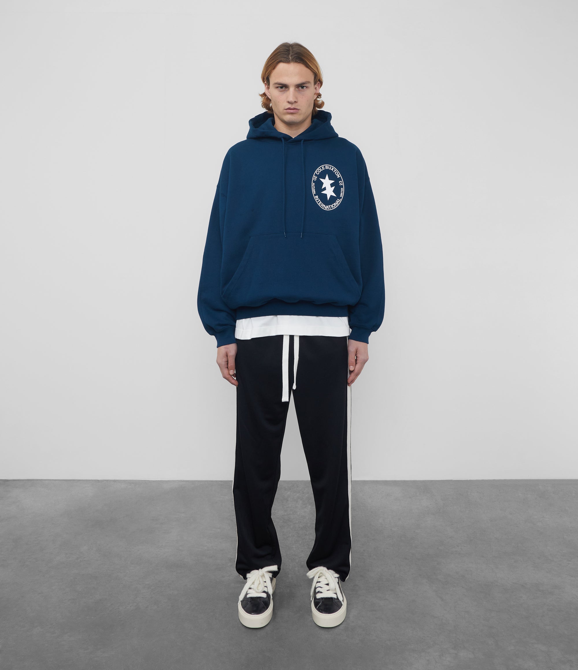 Cole Buxton | International Crest Hoodie | Mens | Cotton | Navy Blue