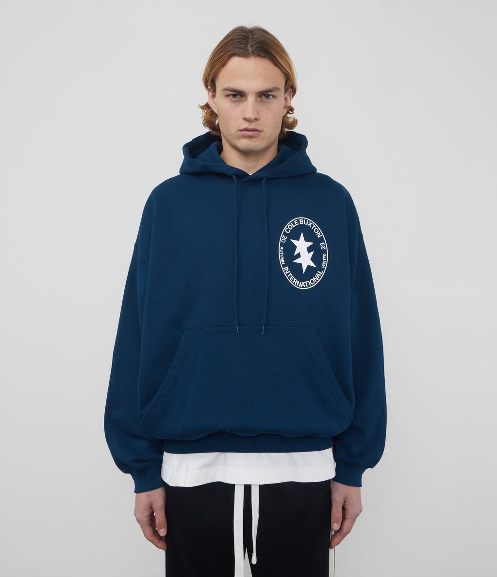 Cole Buxton | International Crest Hoodie | Mens | Cotton | Navy Blue