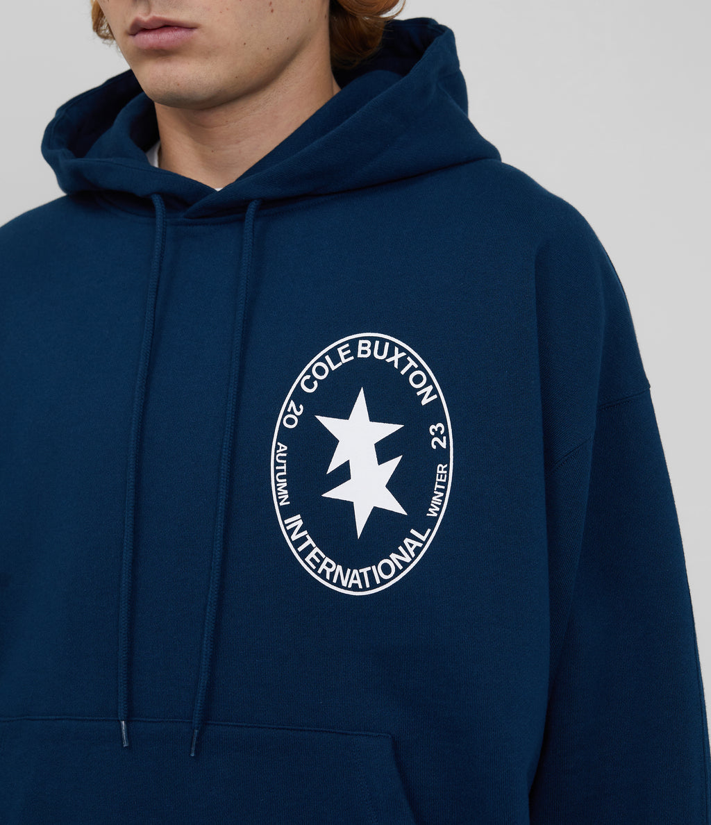 Cole Buxton | International Crest Hoodie | Mens | Cotton | Navy Blue