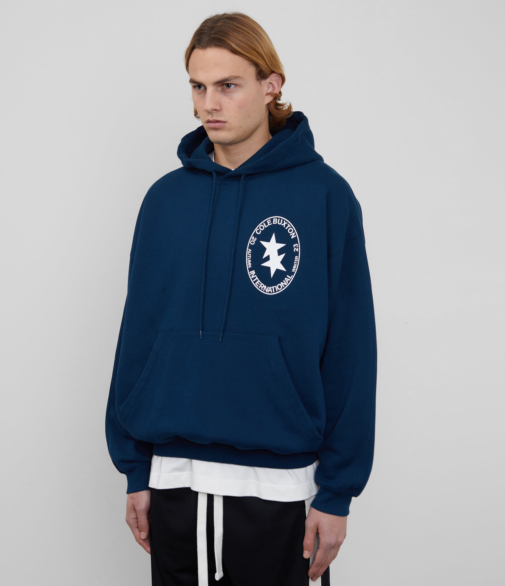 Cole Buxton | International Crest Hoodie | Mens | Cotton | Navy Blue