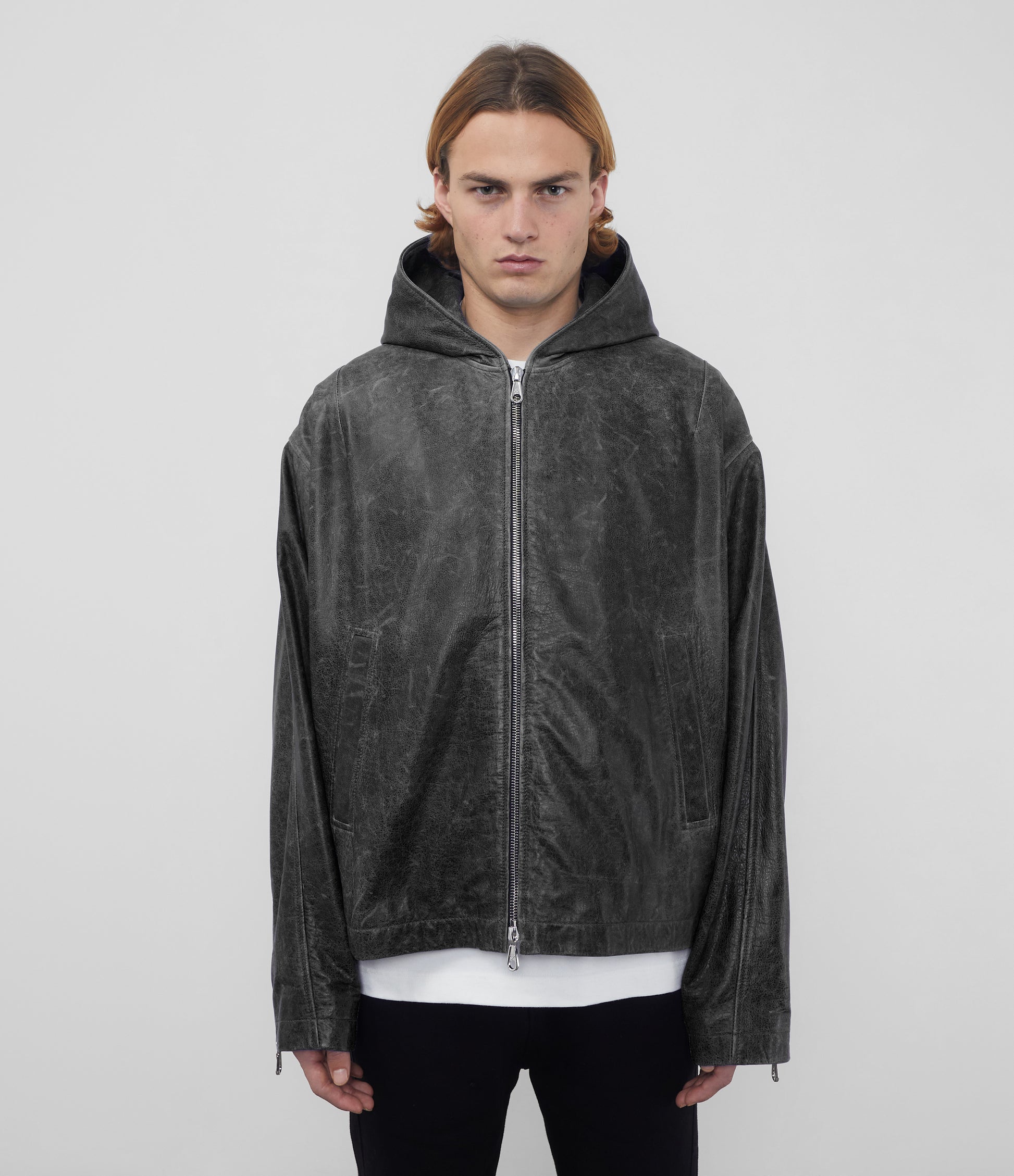 Cole Buxton | Hooded Leather Jacket | Mens | Black