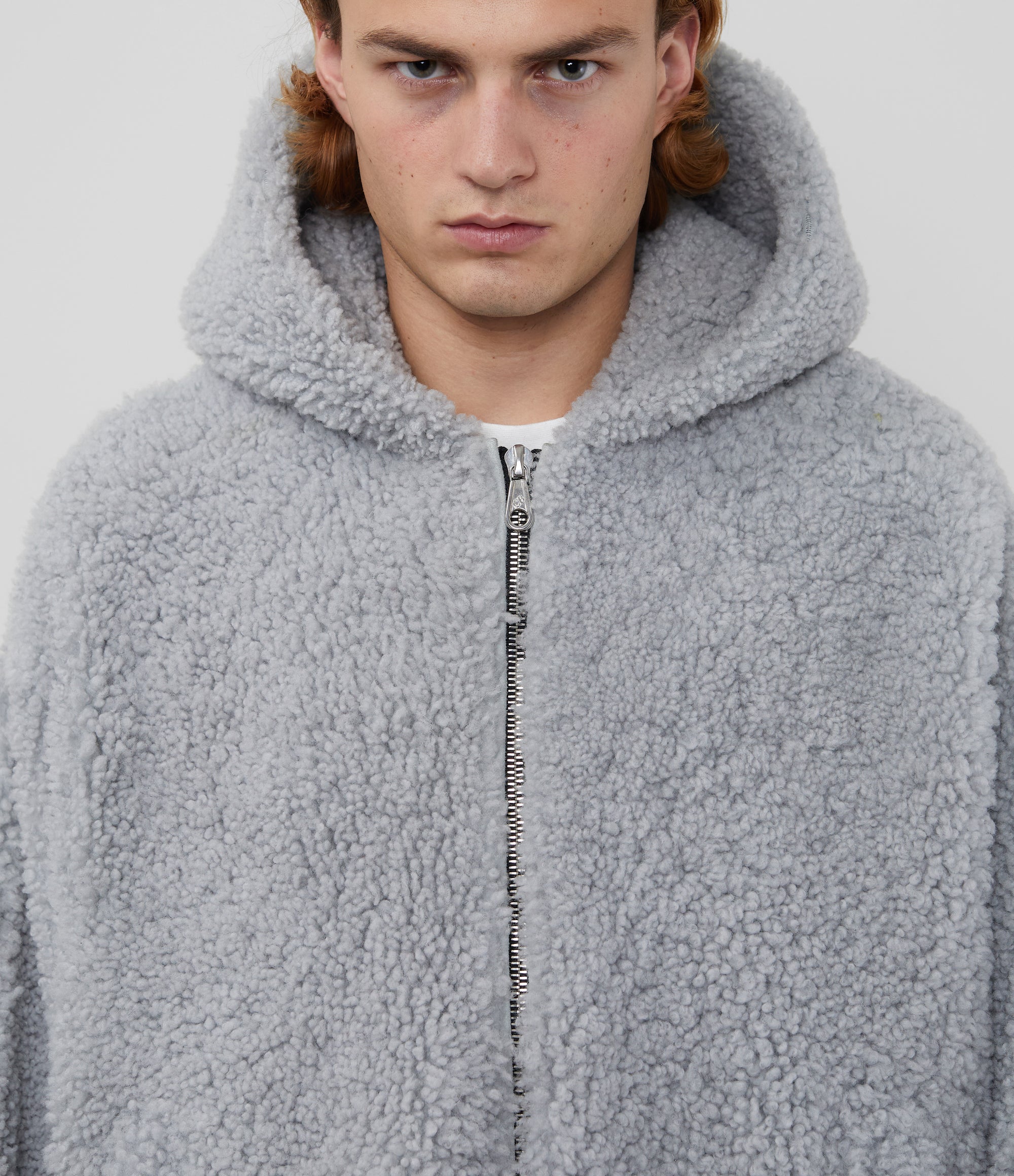 Cole Buxton | Hooded Shearling Jacket | Mens | Merino Skin | Grey