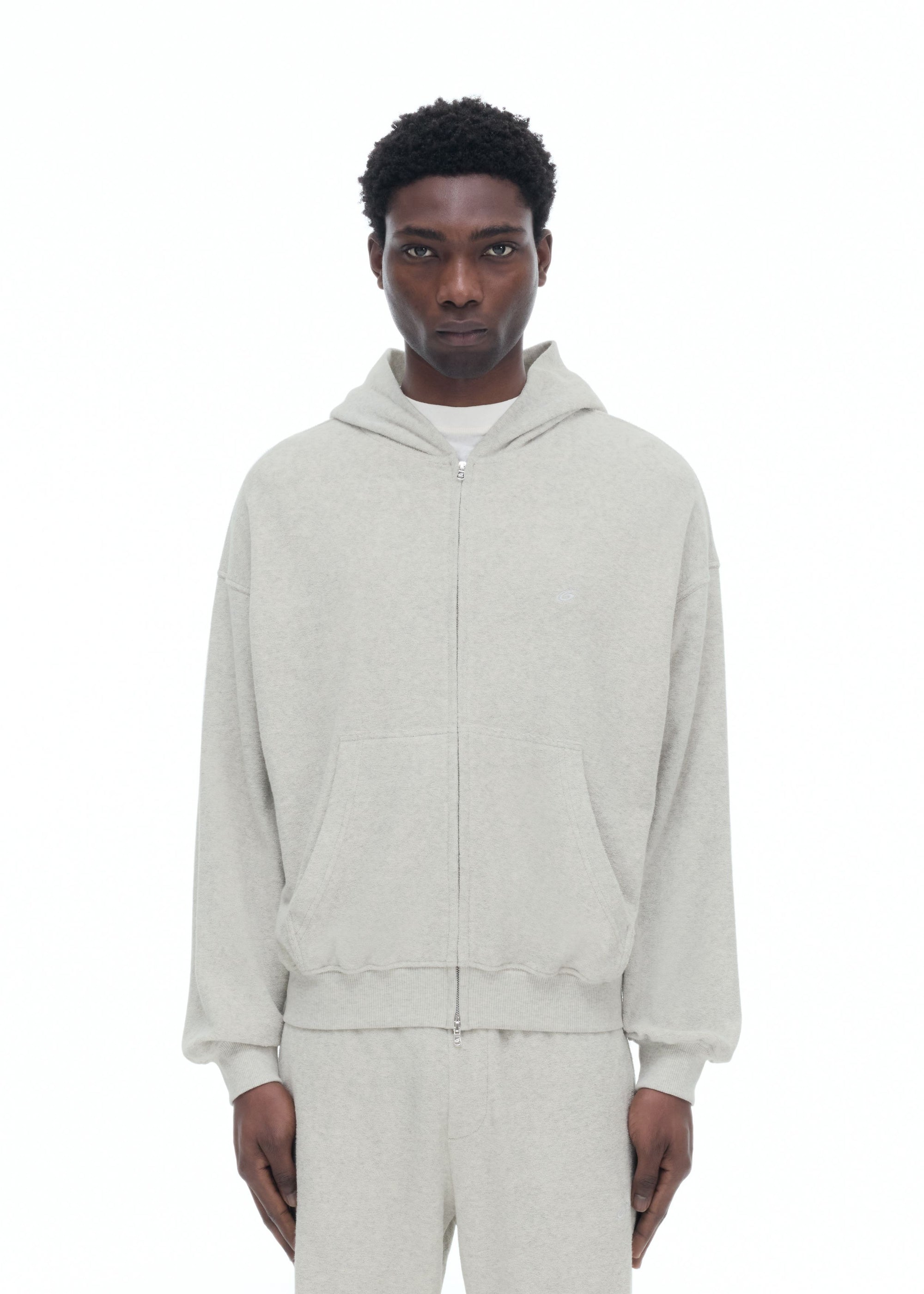TOWELLING ZIPPED HOODIE