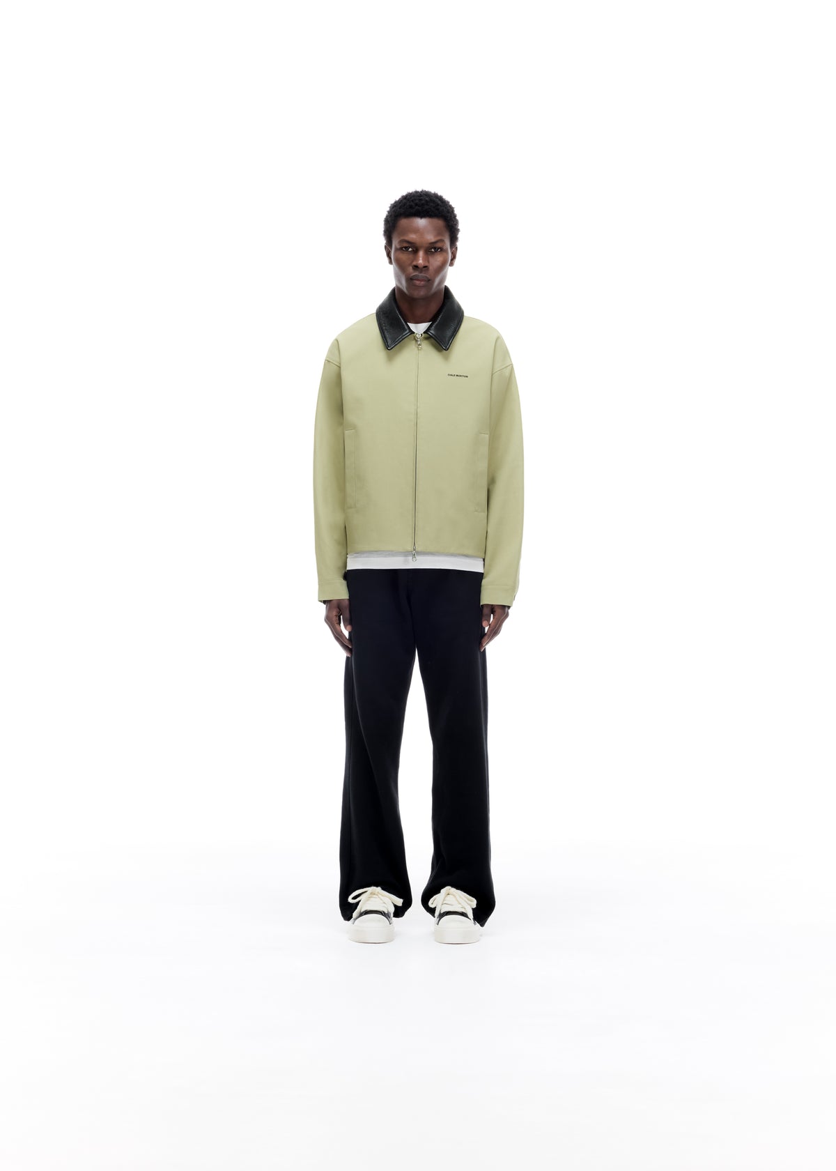 LEATHER COLLAR COTTON OVERSHIRT