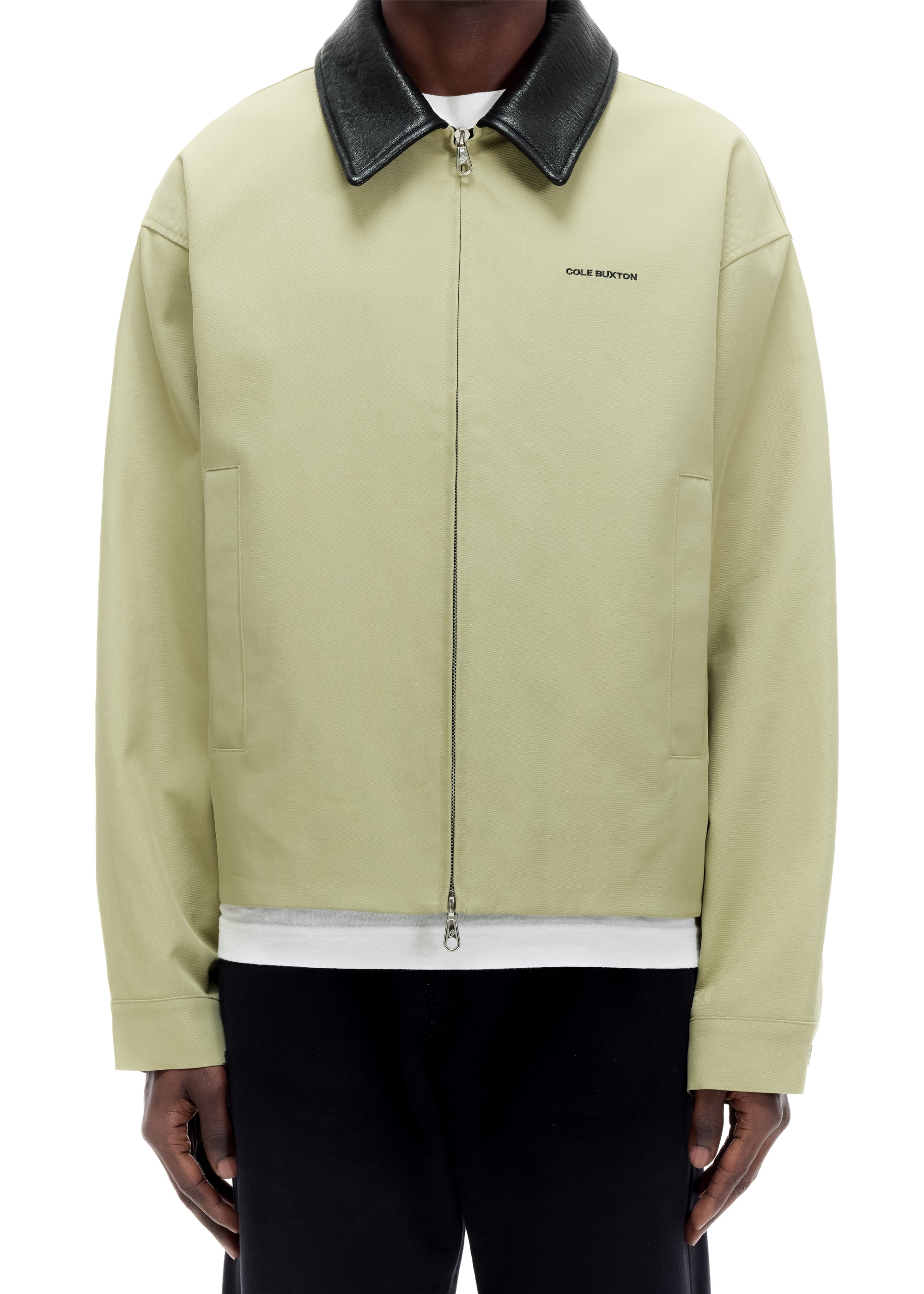 LEATHER COLLAR COTTON OVERSHIRT