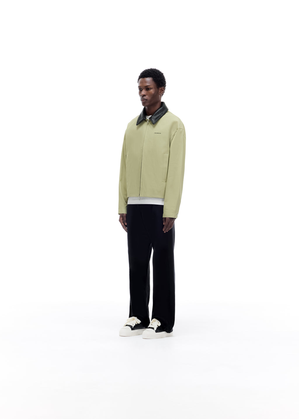 LEATHER COLLAR COTTON OVERSHIRT