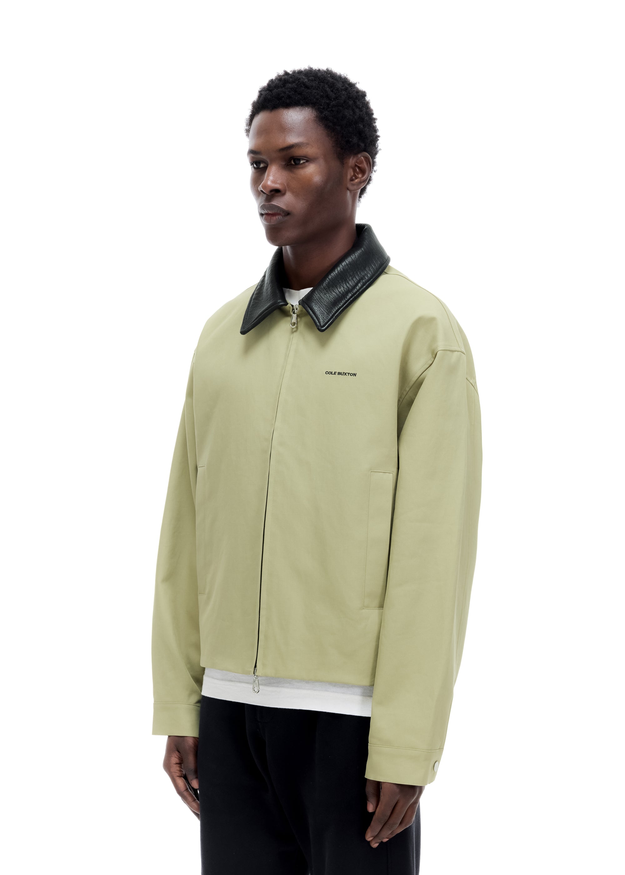 LEATHER COLLAR COTTON OVERSHIRT