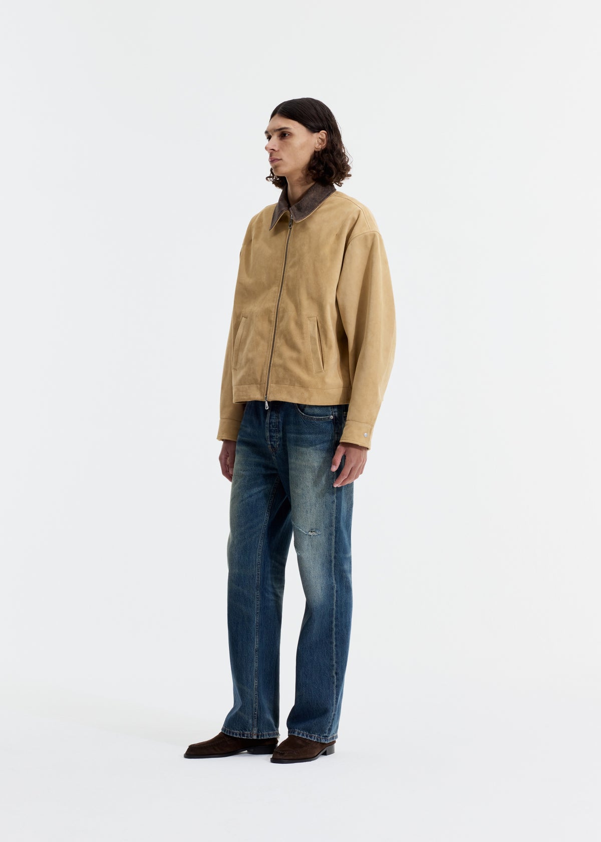 CONTRAST COLLAR LEATHER TRUCKER