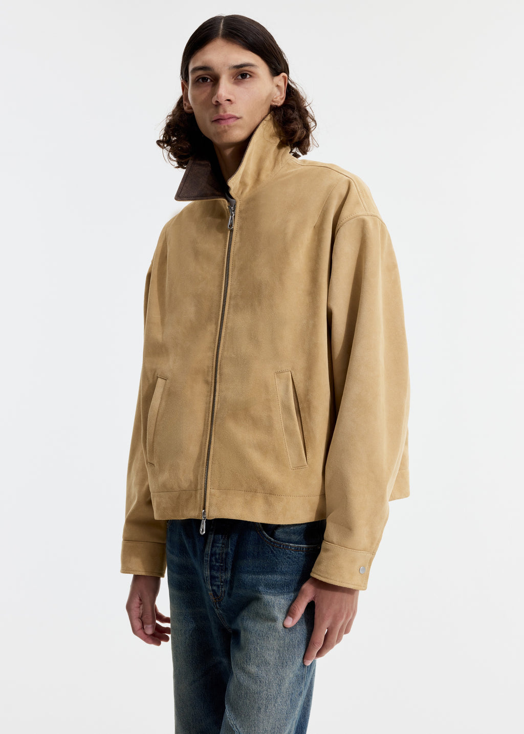 CONTRAST COLLAR LEATHER TRUCKER