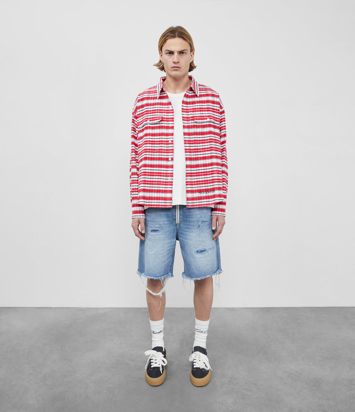 Cole Buxton | Distressed Denim Shorts | Men's | Blue