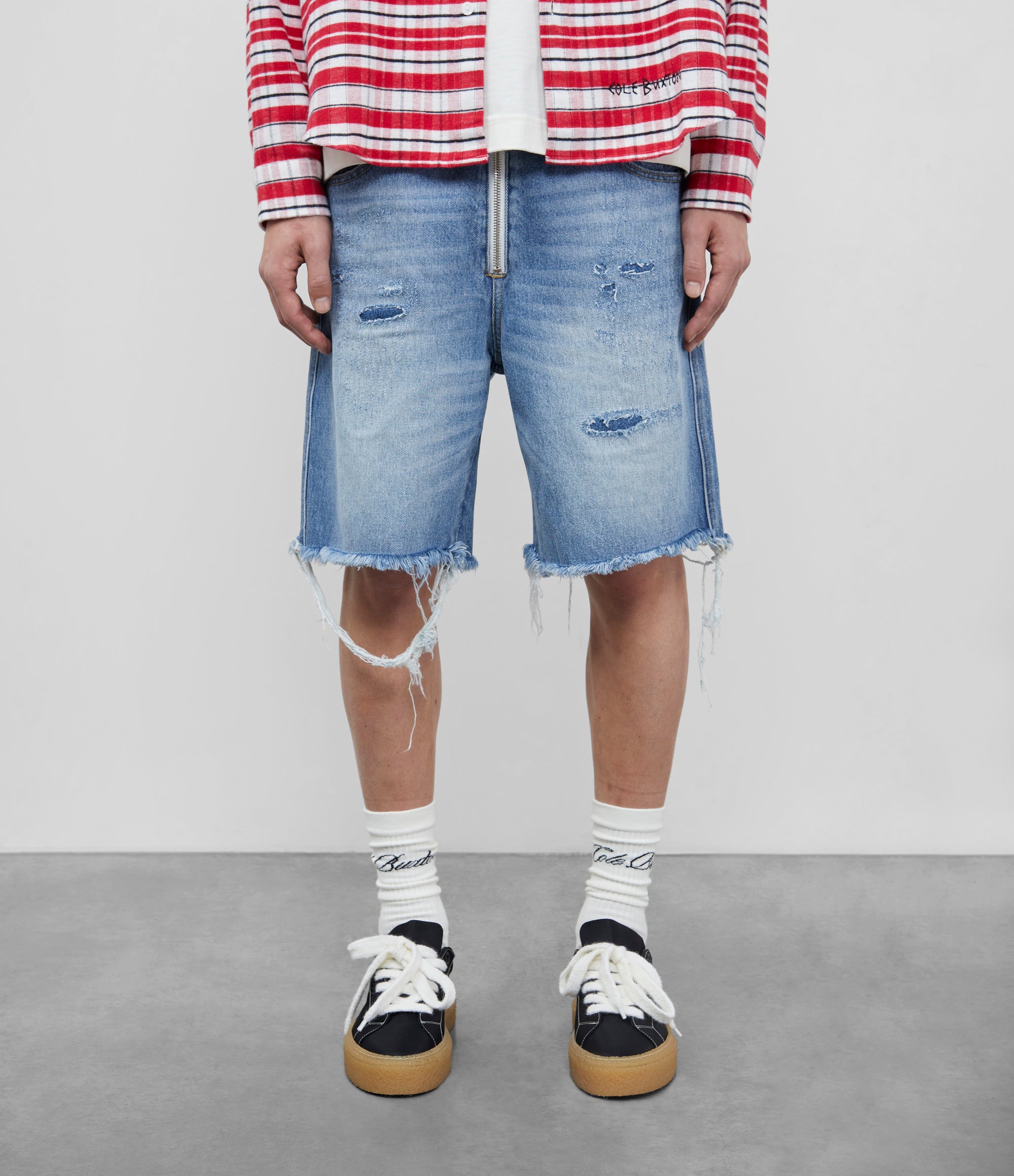 Cole Buxton | Distressed Denim Shorts | Men's | Blue