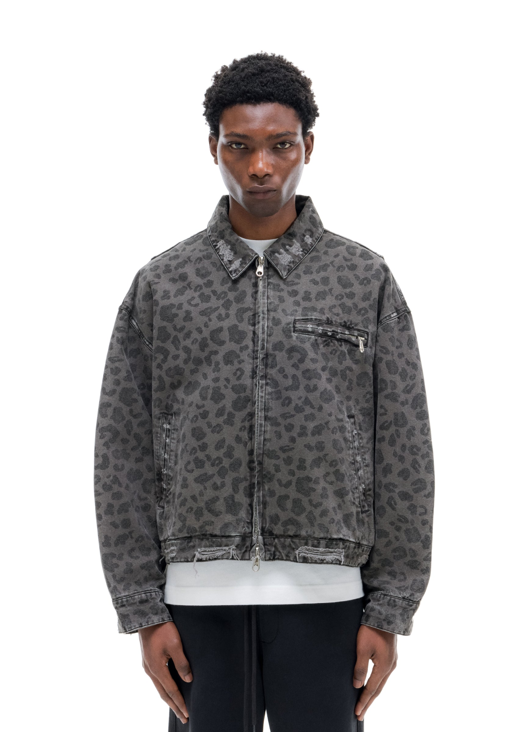 LEOPARD DISTRESSED TRUCKER JACKET