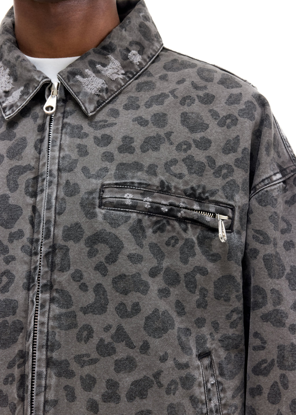 LEOPARD DISTRESSED TRUCKER JACKET