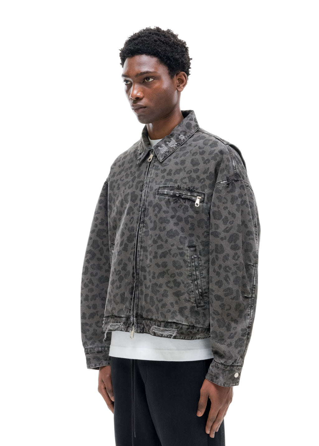 LEOPARD DISTRESSED TRUCKER JACKET