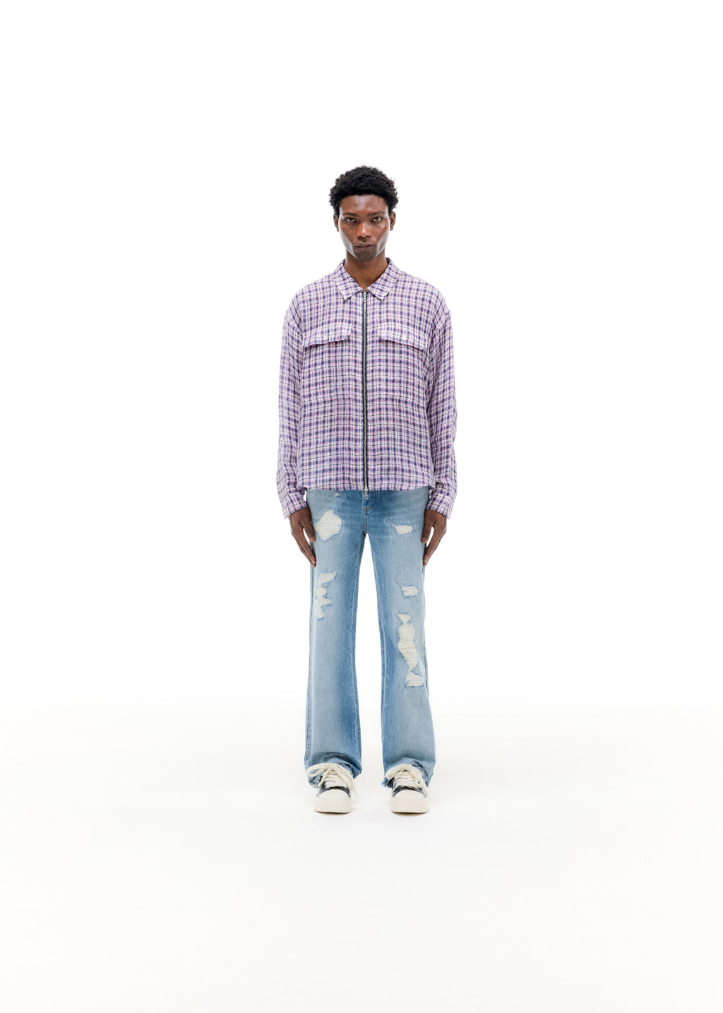 LINEN FLANNEL ZIPPED SHIRT