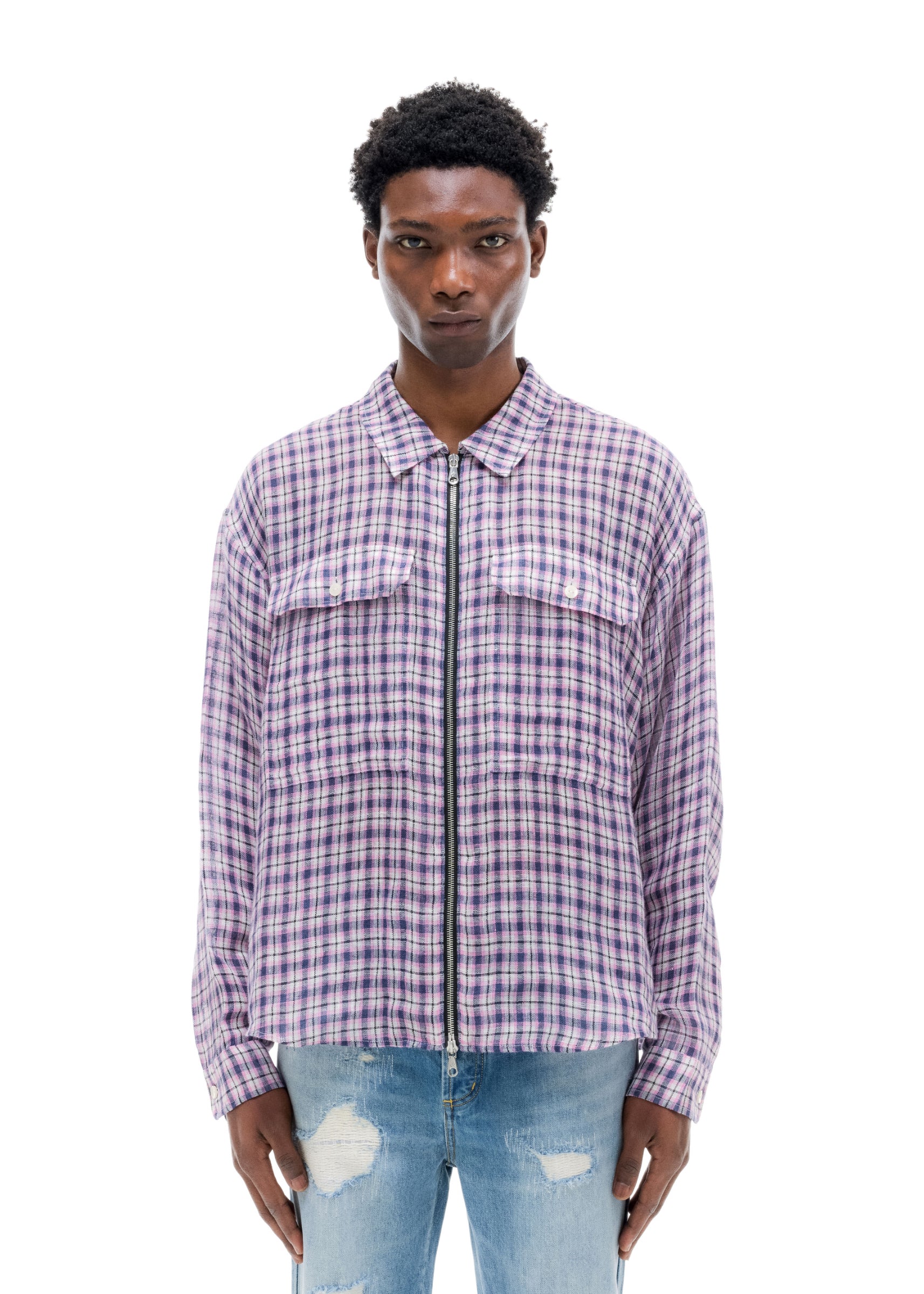 LINEN FLANNEL ZIPPED SHIRT