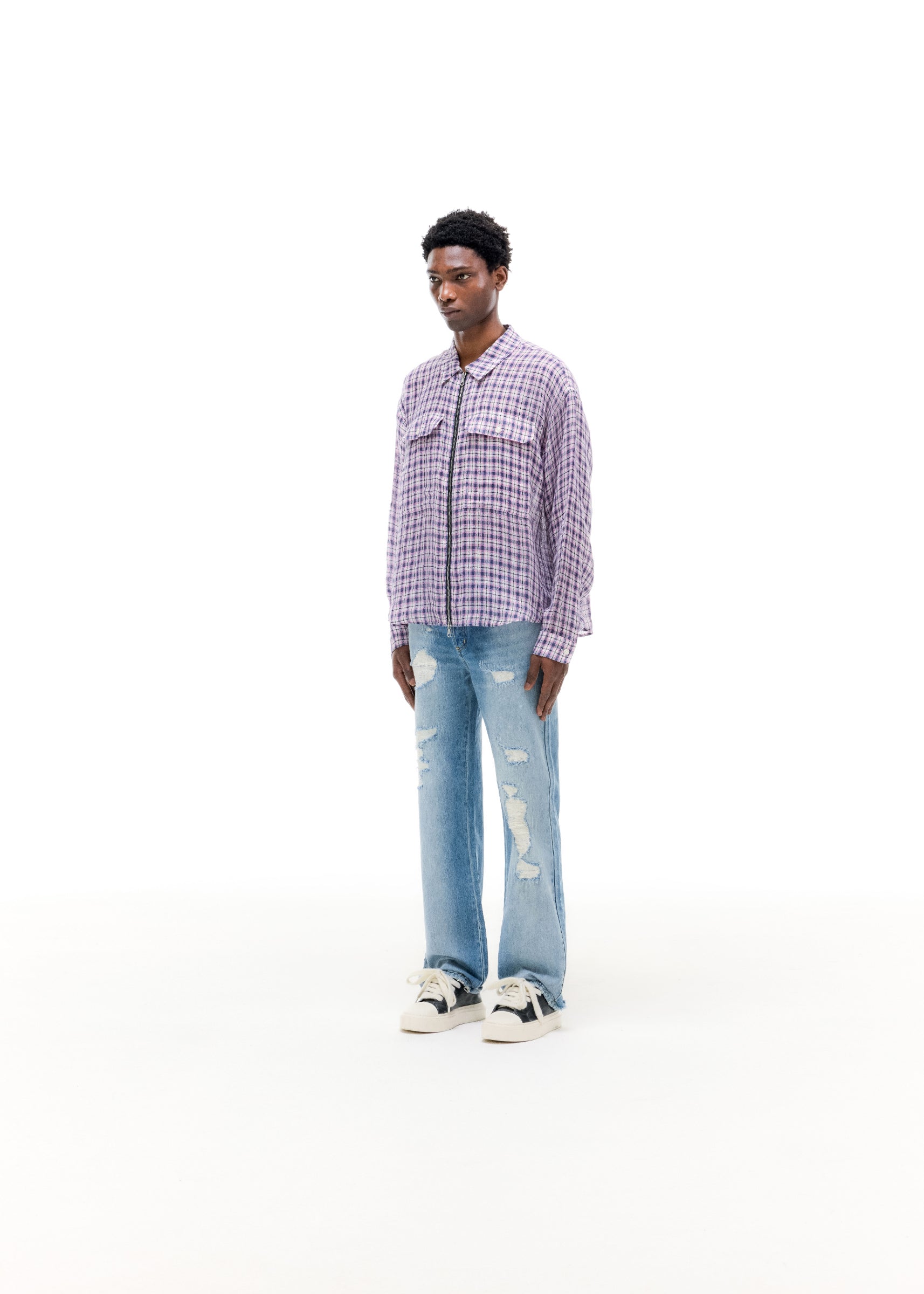 LINEN FLANNEL ZIPPED SHIRT