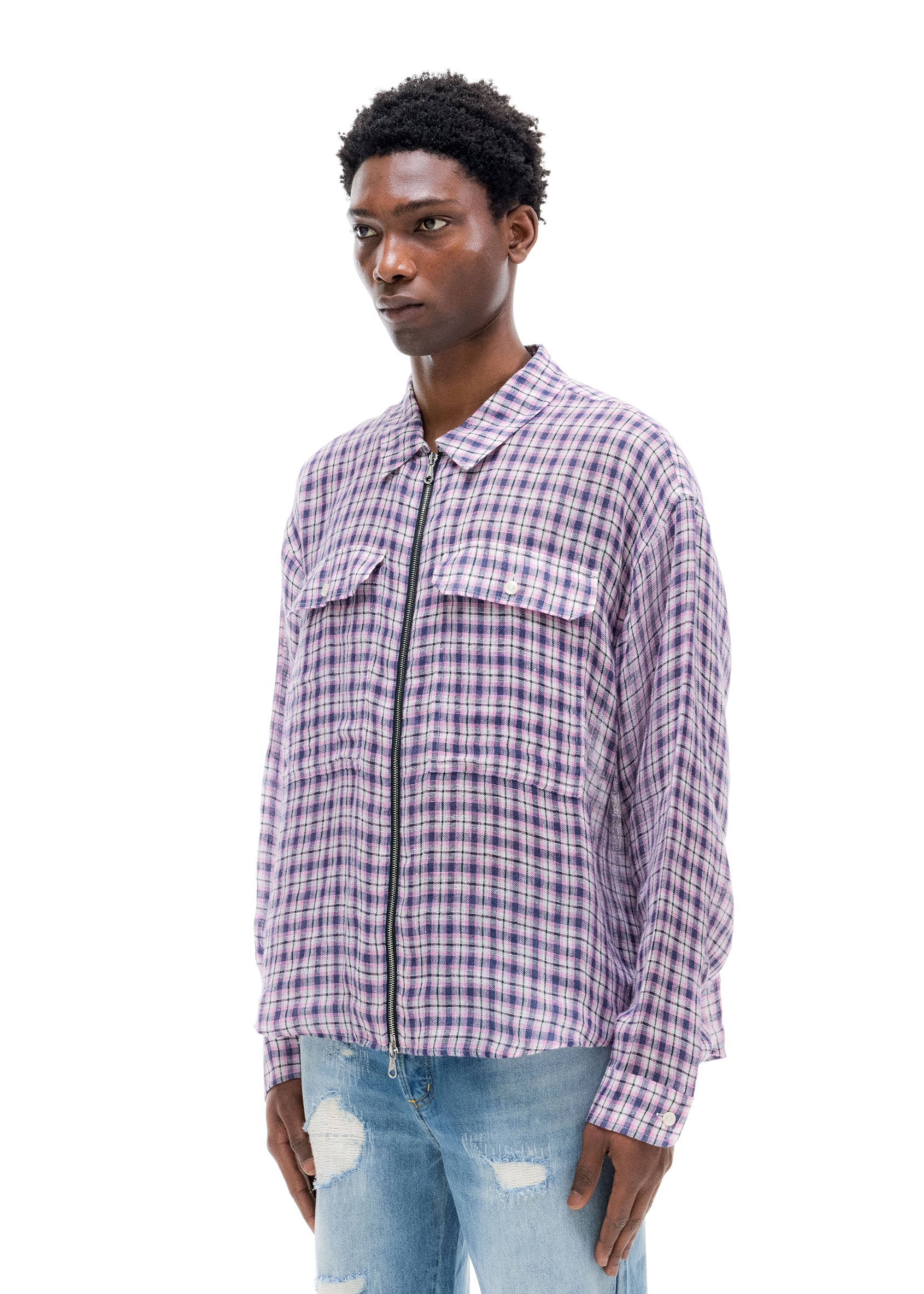 LINEN FLANNEL ZIPPED SHIRT