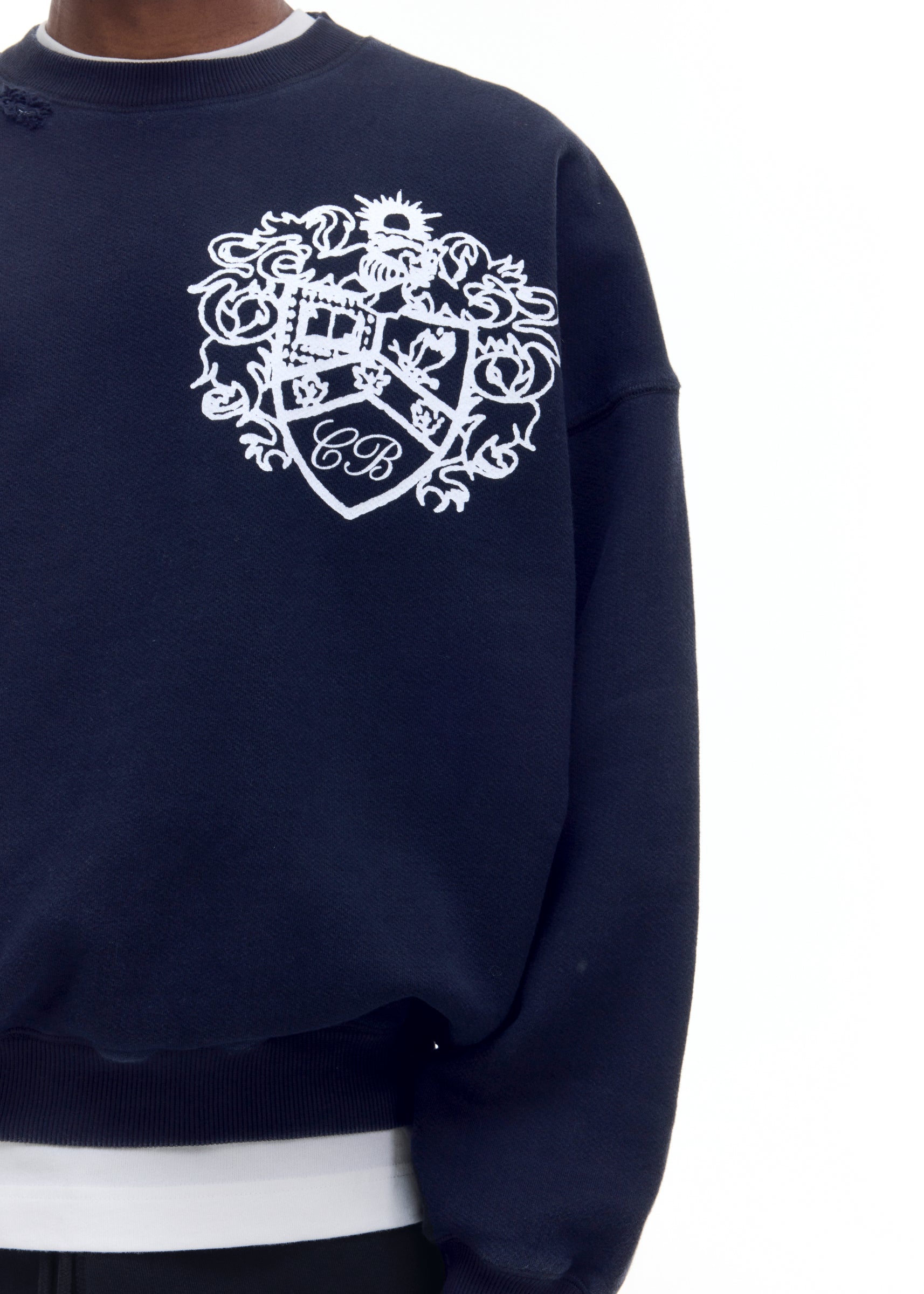 DISTRESSED COLLEGIATE CREST SWEATSHIRT