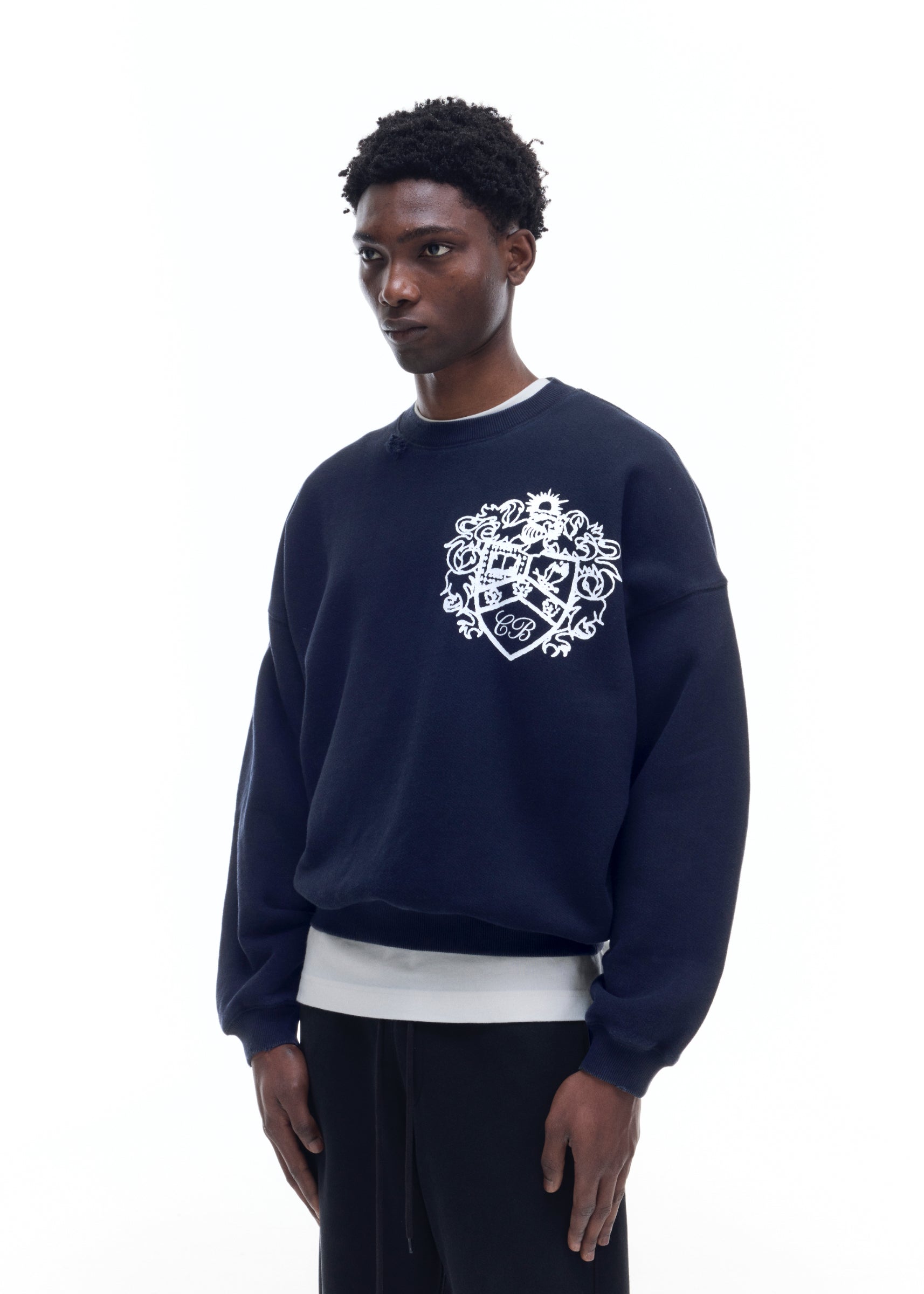 DISTRESSED COLLEGIATE CREST SWEATSHIRT