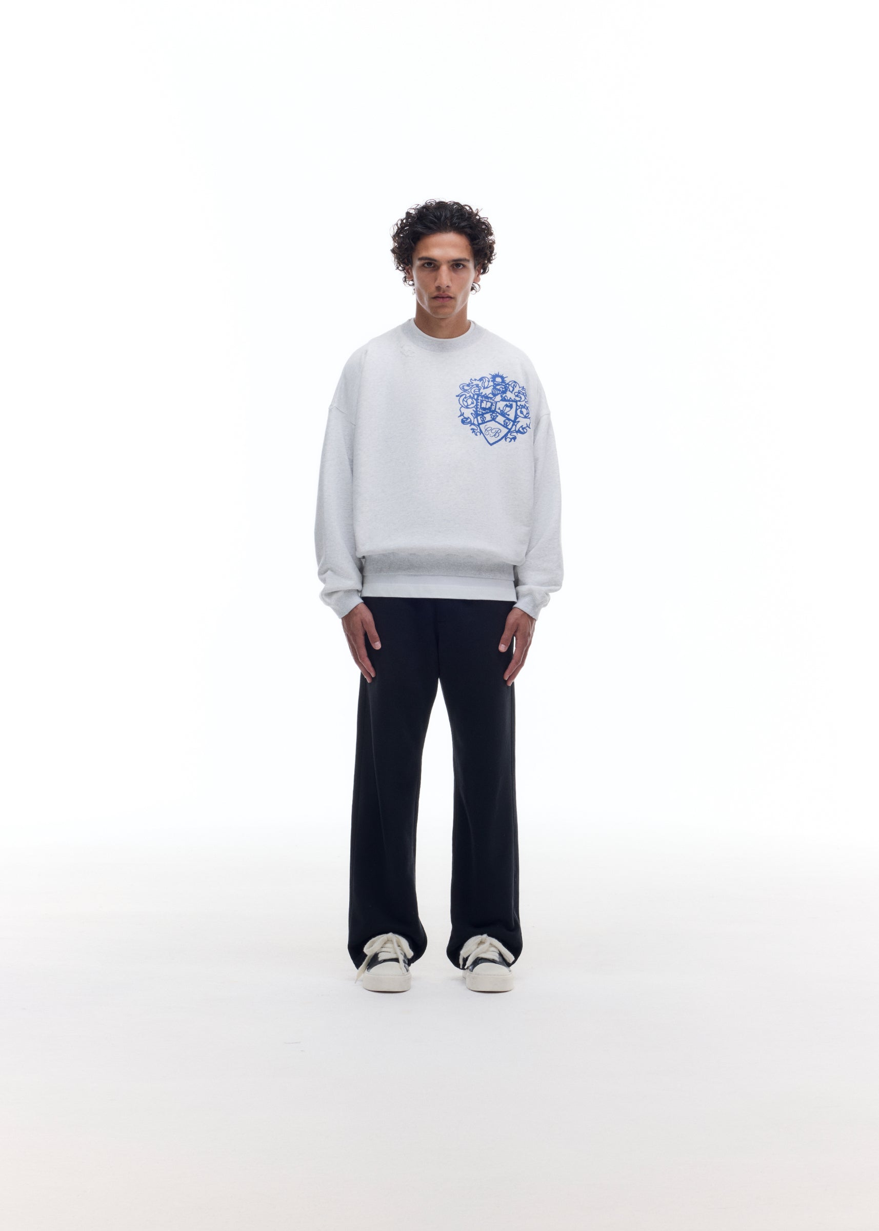DISTRESSED COLLEGIATE CREST SWEATSHIRT