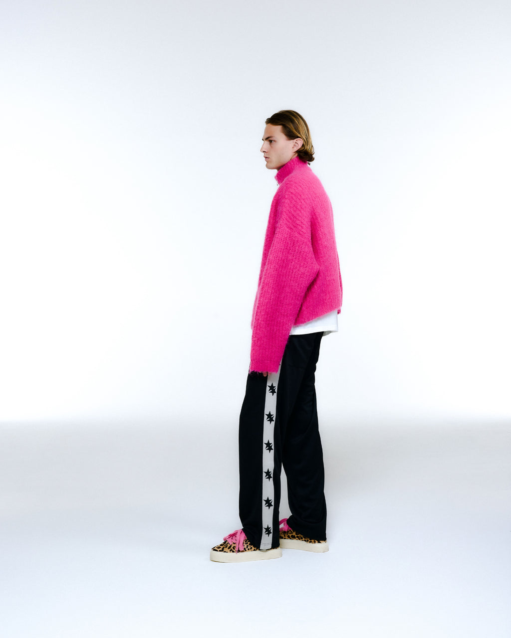 Cole Buxton | Embroidered Rib Knit Zip Through | Mens | Pink
