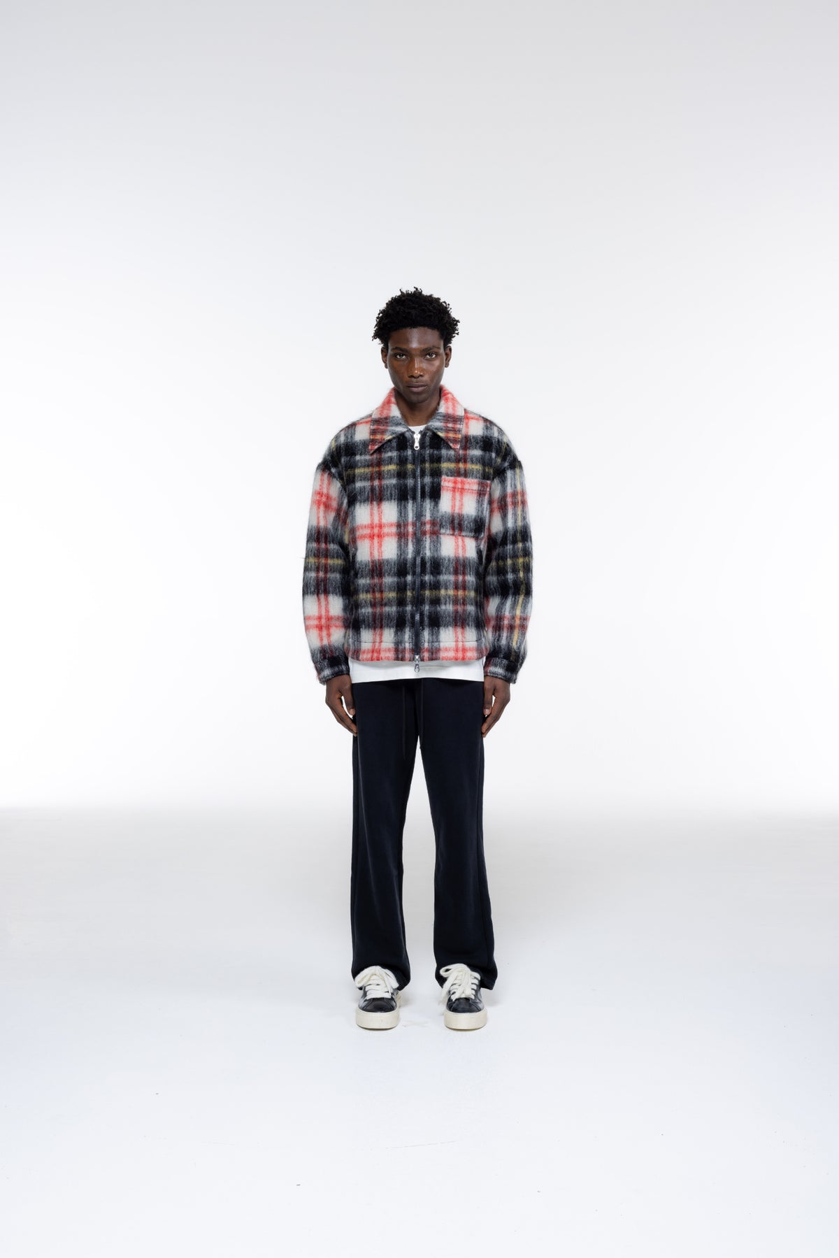 Cole Buxton | Wool Zipped Overshirt | Mens | Red/Black