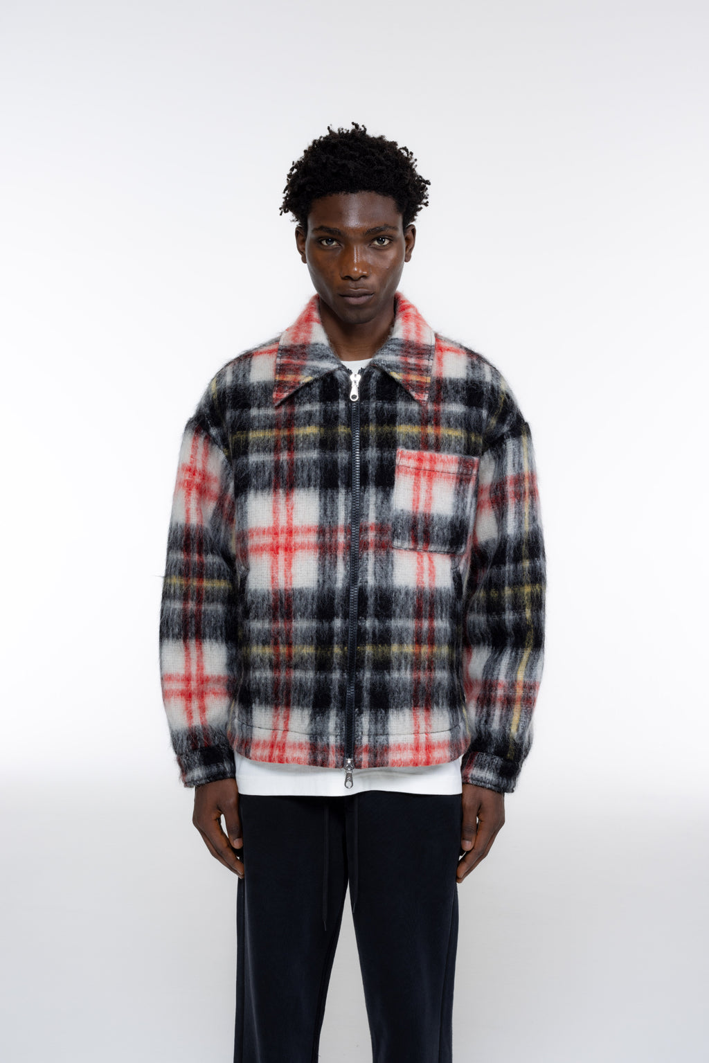 Cole Buxton | Wool Zipped Overshirt | Mens | Red/Black