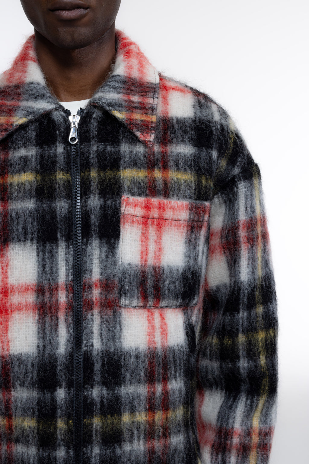 Cole Buxton | Wool Zipped Overshirt | Mens | Red/Black