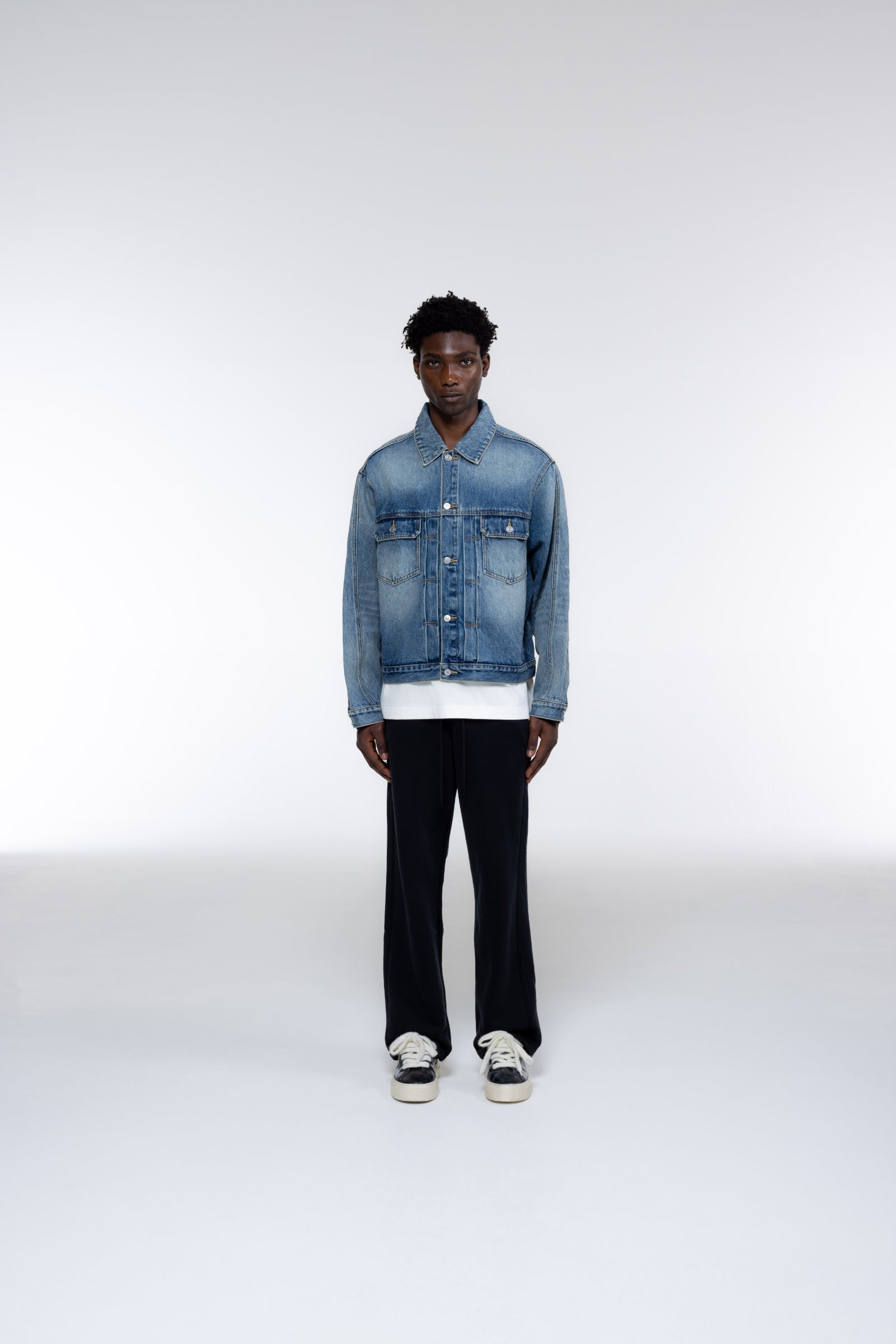 Cole Buxton | Pleated Denim Jacket | Mens | Blue