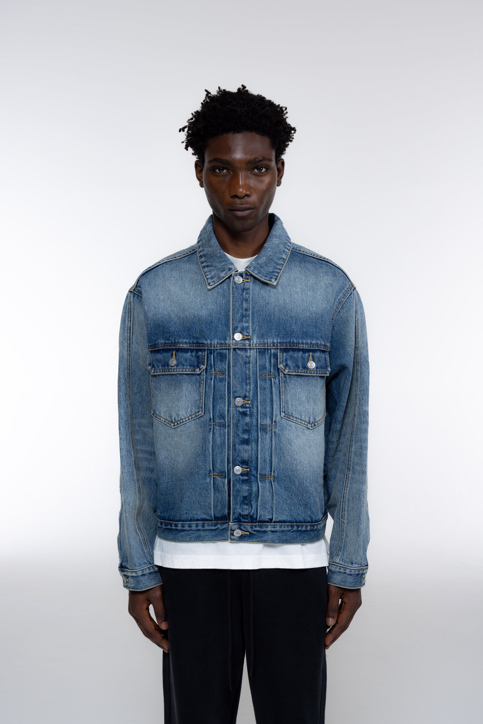 Pleated denim jacket on sale