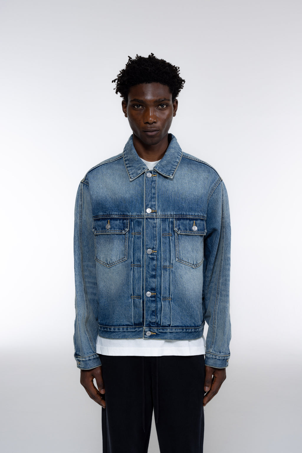 Cole Buxton | Pleated Denim Jacket | Mens | Blue