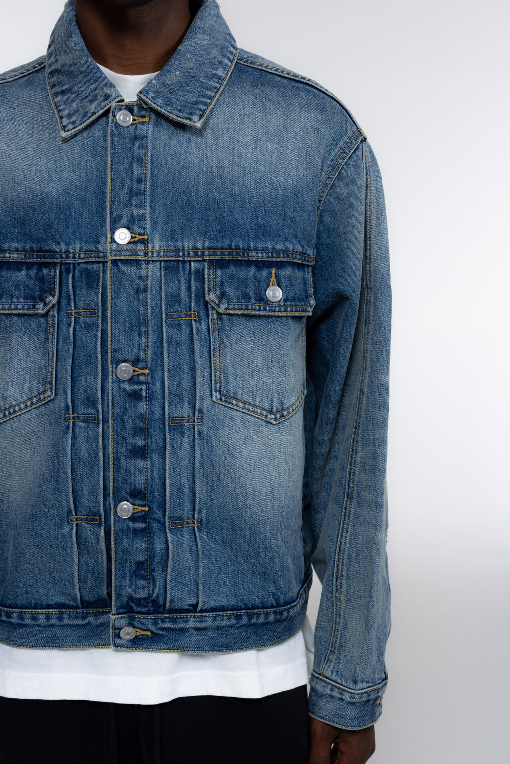Cole Buxton | Pleated Denim Jacket | Mens | Blue